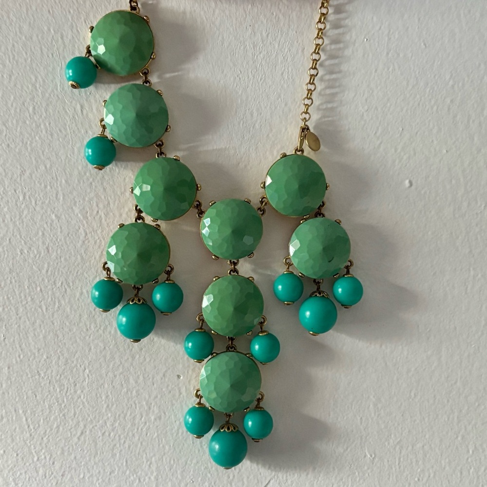 J.Crew Green and Gold Cluster Necklace with Cascading Beads - Picture 2 of 16